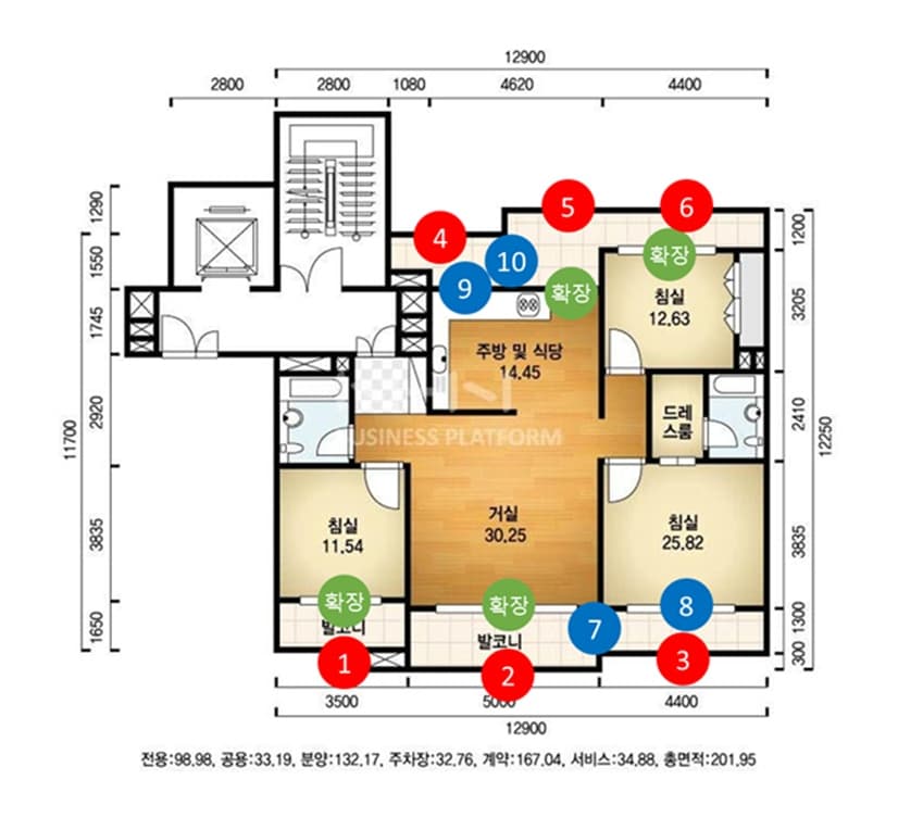 부천 상동 백송마을 아파트 39평 창호교체 평면도