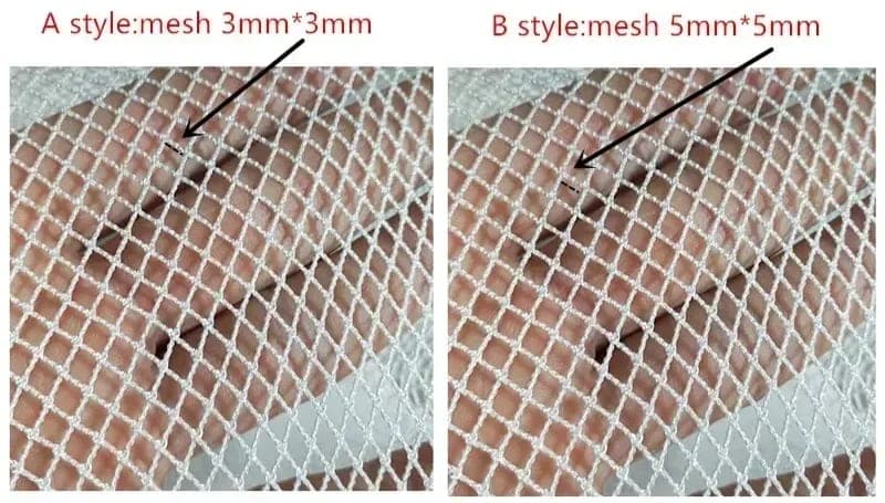 mesh 크기 비교 — 3mm 그물과 5mm 그물